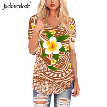 Jackherelook blusas femininas, estampa rústica tradicional da polinésia, harajuku, para mulheres, vestuário, camisa para o verão com decote em v 2024 - compre barato