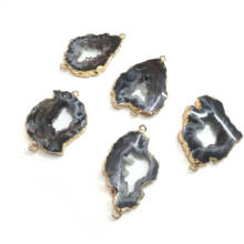 Natural Stone slice Agates Pendants irregular shape Double hole connector for Jewelry Making DIY Necklace Bracelet Accessories 2024 - buy cheap