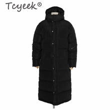 Tcyeek jaqueta de inverno masculina, casaco longo grosso quente 90% branco pato com capuz preto, jaqueta masculina inverno 98004 2024 - compre barato