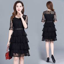 Summer Plus Size Chiffon Loose Half Sleeve O-Neck Knee-Length A-Line Solid Color Pink Black Cupcake Cocktail Dresses 9960 2024 - buy cheap