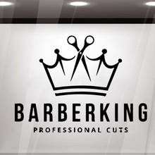 Pegatina de pared con logotipo de Barberking, tijera creativa, corona, pegatinas de vinilo para ventana, barbería, peluquería, Spa de belleza, decoración Interior E512 2024 - compra barato