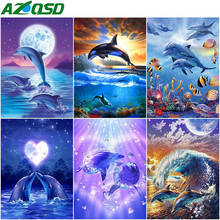 Pintura de golfinho diamante azqsd 5d diy, ponto cruz bordado quadrado completo, kit de ponto de cruz, decoração de casa e animal 2024 - compre barato