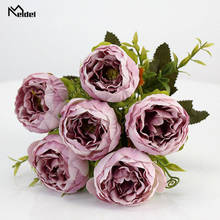 Искусственные цветы Meldel, 6 головок белого, розового шелка, Букет пионов искусственные цветы, украшение для дома, свадьбы, цветок розы 2024 - купить недорого