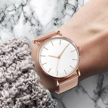 Reloj de moda de oro rosa para Mujer, correa de malla, ultrafino, de lujo, de acero inoxidable, 2021 2024 - compra barato