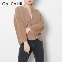 GALCAUR Solid Sweaters For Women V Neck Long Sleeve Casual Loose Oversized Knitting Pullovers Female 2021 Winter Clothing Style 2024 - buy cheap