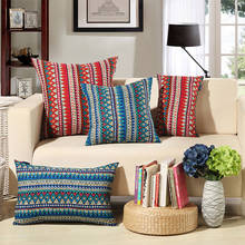 Funda de almohada de algodón y lino de estilo étnico para sofá, cubierta de cojín cómoda para dormitorio, azul marino 2024 - compra barato