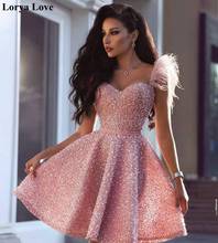 Vestido elegante feminino, rosa, de luxo, coquetel, baile curto, cristal, lantejoulas, penas, baile, novo, 2020 2024 - compre barato