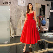 Verngo 2021 New Red Velour Evening Dresses Spaghetti Straps Fluffy Skirt Short Prom Gowns Tea Length Party Guest Reception Dress 2024 - buy cheap