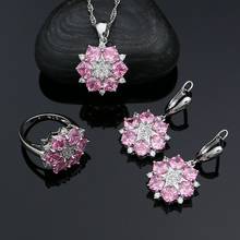 Conjuntos de joyas de plata 925 para mujer, aretes de cristal blanco de circonia cúbica rosa, collar, anillo colgante, conjunto de boda 2024 - compra barato