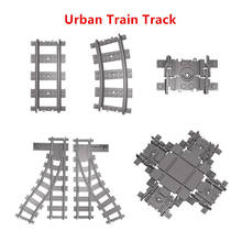 Vías cruzadas de trenes urbanos para niños, vías rectas y curvas, bloques de construcción, Compatible con todas las marcas, trenes urbanos, rieles, Juguetes 2024 - compra barato