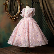 Детское свадебное платье для подружки невесты, розовое платье для девочки с цветами, детское платье принцессы для выпускного вечера, эксклюзивная Одежда для девочек-подростков 2024 - купить недорого