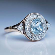 Роскошное женское кольцо с синим кристаллом и камнем, очаровательные обручальные кольца серебряного цвета для женщин, обручальное кольцо с овальным цирконием для невесты 2024 - купить недорого