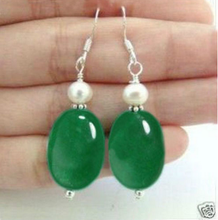 Beautiful White freshwater pearl Natural green jade Silver hook Earrings 2024 - buy cheap