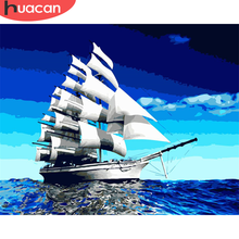 HUACAN Painting By Number Sailboat Drawing On Canvas HandPainted Painting Art Gift DIY Pictures By Number Sea Kits Home Decor 2024 - buy cheap