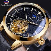 Forsining Top Brand Luxury Golden Mechanical Automatic Mens Watches Leather Strap Tourbillon Waterproof Moon Phase Fashion Clock 2024 - buy cheap
