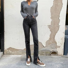 New Black Denim Jeans Women Vintage High Waist Casual Slit Straight Mom Jeans Feminina Pantalones Mujer 2024 - buy cheap