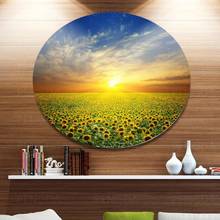 Hd lona impressa arte da parede girassóis poster pintura pôr do sol moderno redondo casa decoração fotos modulares sem moldura para sala de estar 2024 - compre barato