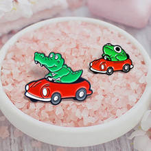 Cartoon Green Frog crocodile Driving Red Car Brooch Pins Enamel Brooches Bag Backpack Badge Jewelry Gift for Kids Spille Bijoux 2024 - buy cheap