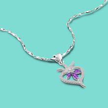 Ожерелье женское из серебра 100% пробы с фиолетовым фианитом 2024 - купить недорого