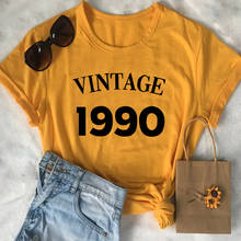Camiseta de algodão feminina, camiseta de manga curta vintage para festa de aniversário, moda urbana, tamanho grande, 1990 2024 - compre barato