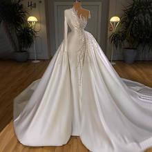 Белое свадебное платье Serene Hill со шлейфом, роскошное атласное платье с одним открытым плечом и бисером, Элегантное свадебное платье, CHA2482, 2021 2024 - купить недорого