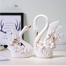 Estatua de cisne de cerámica americana, pequeños adornos, hogar, oficina, manualidades de decoración de escritorio, regalos de boda 2024 - compra barato