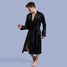 Имитация шелка, парные халаты, кимоно Hombre, свободные, большие размеры, с длинным рукавом, для сна, мужской халат с v-образным вырезом, Повседневная Домашняя одежда, одноцветная 2024 - купить недорого