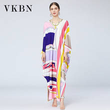 VKBN Silk Women Dress Up Sleeveless V-Neck Casual Plus Size Female Dress New Loose Party Dresses Women Batwing Sleeve 2024 - buy cheap