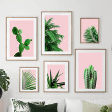 Pintura en lienzo para pared, carteles nórdicos de hojas de Aloe y Palma de Cactus verde rosa e impresiones, imágenes de pared para decoración del Club de la sala de estar 2024 - compra barato