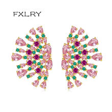 FXLRY New Delicate Gorgeous colorful zircon geometric flower stud earrings for Women Wedding Fashion Jewelry 2024 - buy cheap