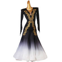 Vestido de competição de equilíbrio colorido gradiente preto e branco, manga longa, feminino, palco, valsa, social mqs8 2024 - compre barato