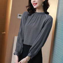 Spring Autumn 100% Natural Silk Women Casual Shirt Elegant Stand Collar Long Sleeve Dot Print Loose Lady Pure Real Silk Blouse 2024 - buy cheap