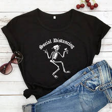 Camiseta de manga curta de manga curta de quarentena preto tshirt assustador feminino gráfico crânio camiseta topo 2024 - compre barato