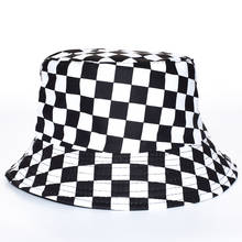Fashion Black White Plaid Cow Bucket Hats Outdoor Travel Fishing Caps Women Mens Reversible Fisherman Hat  Summer Panama Sun Hat 2024 - buy cheap