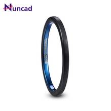 2019 NUNCAD 2mm Wide Electroplated Black+blue Surface Brushed Tungsten Steel Men's Ring Wedding Band Tungsten Carbide Ring T226R 2024 - buy cheap