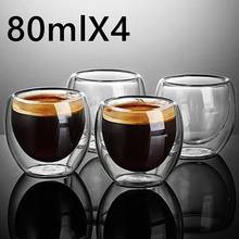 Новая мода 4 шт. 80 мл с двойными стенками Изолированные эспрессо чашки питьевой чай латте кофе кружки виски стеклянные чашки Посуда для напитков 2024 - купить недорого