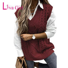 LIVA GIRL Casual Sleeveless Cable Knitted Sweater Woman 2021 Plus Size Geometric Knitted Tank Female Solid V-Neck Outwear Tops 2024 - buy cheap