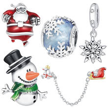 2020 New Christmas Jewelry 925 Sterling Silver Gift Box Christmas Tree Snowman Charm Fit Pan Bracelet Bead DIY Pendant Jewelry 2024 - buy cheap