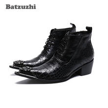 Batzuzhi 6.5cm Heels Men Ankle Boots High Top Lace Up Dress Shoes Black Genuine Leather Boots Footwear, Big Sizes 38-46 2024 - buy cheap