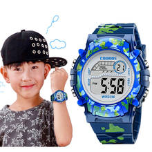 Navy Blue Camouflage Kids Watches LED Colorful Flash Digital Waterproof Alarm For Boys Girls Date Week Creative Children's Clock 2024 - купить недорого