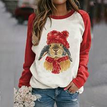 40# Women Oversized T-shirts Fashion Animal Printed Christmas Long Sleeve O-neck T-shirts Tunics Casual Tops Футболка Женская 2024 - buy cheap