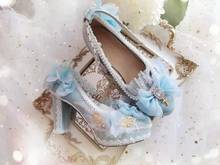 kawaii girl tea party princess kawaii shoes pointed retro lace bowknot women shoes loli cosplay cos Japanese sweet lolita shoes 2024 - buy cheap