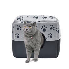 3 in1 Cat Bed with Paw Pattern Cat Sleeping Cozy Dog House Sofa Winter Warm Nest With Detachable Solid Cushion Mat for Kitty Pet 2024 - buy cheap