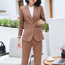 Conjunto Formal de 2 piezas para mujer, chaqueta ajustada elegante, Blazer, pantalones, ropa de oficina 2024 - compra barato