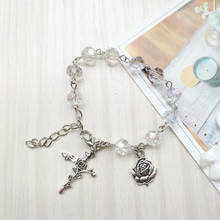 QIGO Religious Cross Jewelry White Crystal Rosary Bracelets 2024 - buy cheap