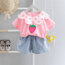 Комплект летней одежды для маленьких девочек HYLKIDHUOSE 2020, футболка, джинсовые шорты, Повседневная стильная одежда для новорожденных, детская одежда 2024 - купить недорого