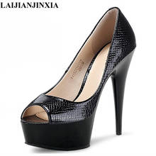 Sapatos de salto fino com plataforma peep toe de 15cm, para mulheres, sapatos de casamento femininos, tamanhos 35-45 e 46, primavera/outono 2024 - compre barato