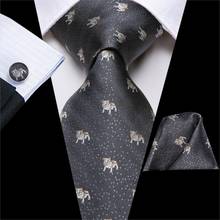 Hi-tie-corbatas de seda con estampado gris para hombre, conjunto de pañuelos y gemelos, corbata de estilo Bulldog, regalo para hombres, fiesta, Jacquard, Gravata 2024 - compra barato