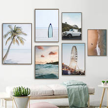 Carteles e impresiones nórdicos costeros de playa, arte de pared del océano, pintura en lienzo, paisaje de playa, imágenes de pared, decoración del hogar de dormitorio pálido 2024 - compra barato