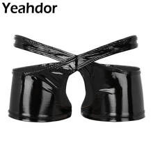 2PCS Mens Lingerie Wetlook Faux Leather Clubwear Panties Low Rise Open Crotch Two Symmetrical Halves Boxer Briefs Underwear Set 2024 - buy cheap